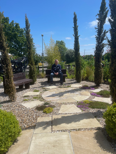 Nick in Thyme Wheel Garden at Suffolk Rural College